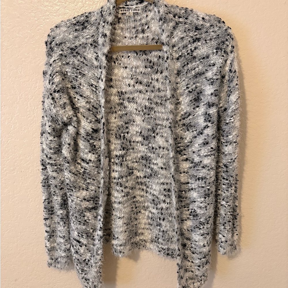 Moral Fiber Black and White Fuzzy Cardigan